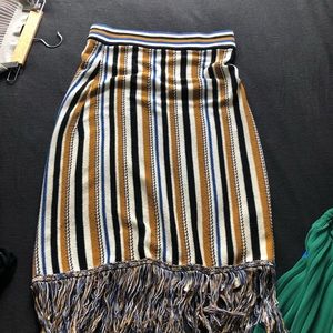 Striped crochet fringe skirt